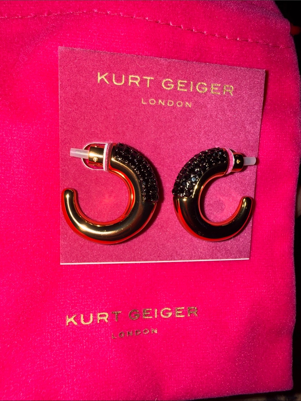Kurt Geiger Gold Hoops with Black Crystal Accent